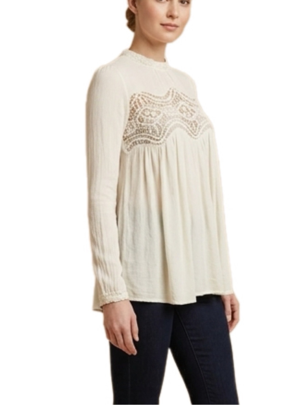 Free People | Sweet Thing Tunic Top Long Sleeve Ivory Lace Shirt